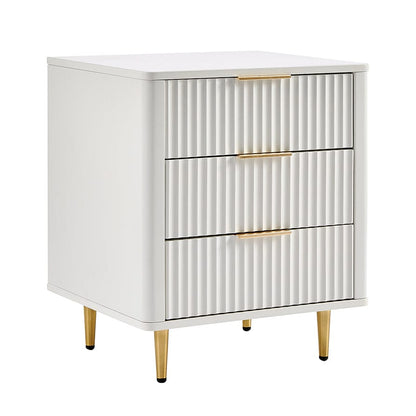 Gracie 3 Drawer Bedside Table - Warm White/Gold - DUSK