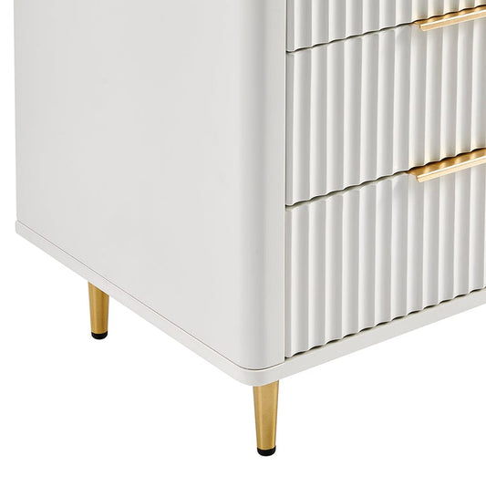 Gracie 3 Drawer Bedside Table - Warm White/Gold - DUSK