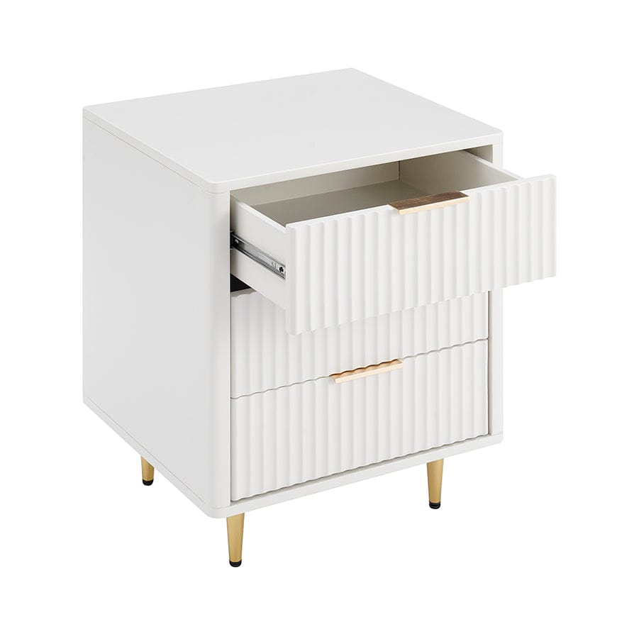 Gracie 3 Drawer Bedside Table - Warm White/Gold - DUSK