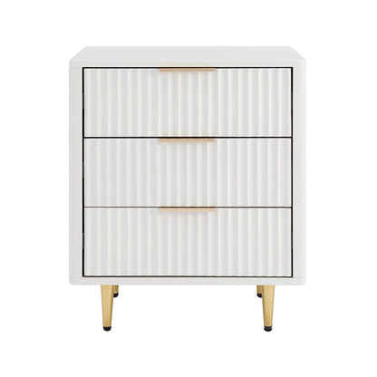 Gracie 3 Drawer Bedside Table - Warm White/Gold - DUSK