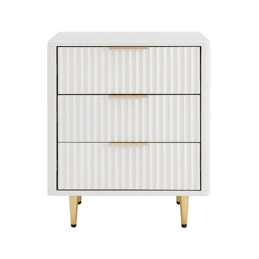 Gracie 3 Drawer Bedside Table - Warm White/Gold - DUSK