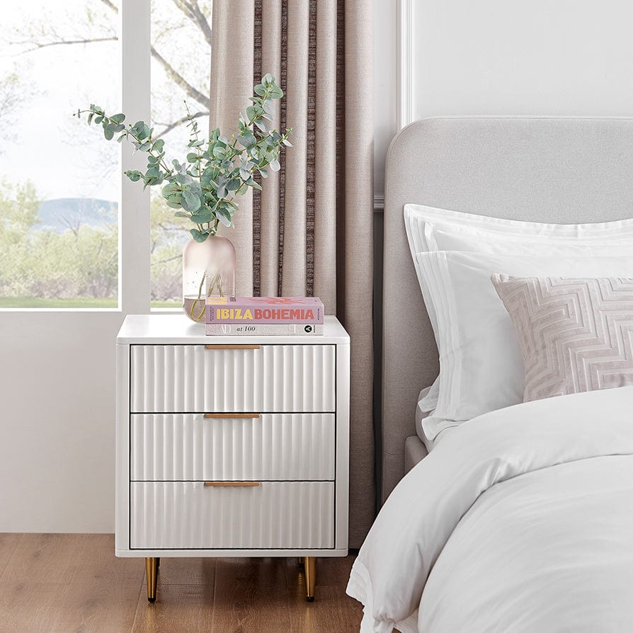 Gracie 3 Drawer Bedside Table - Warm White/Gold - DUSK