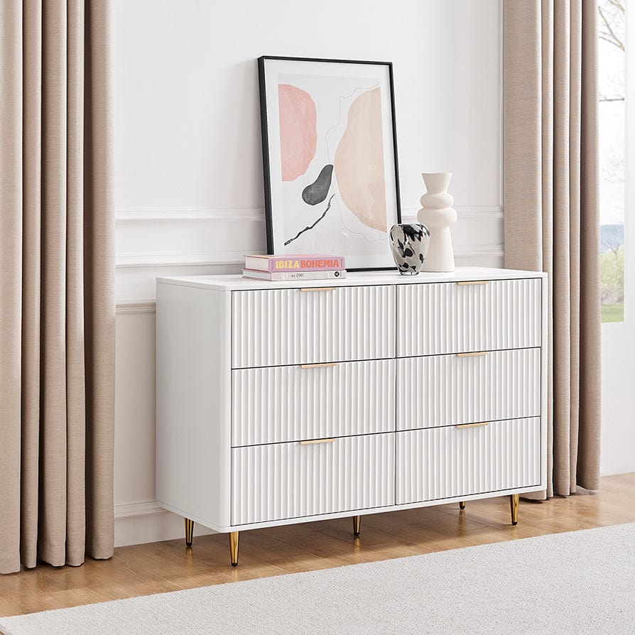 Gracie 6 Drawer Chest - Warm White/Gold - DUSK