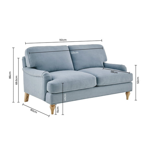 Hampshire Traditional 2-Seater Sofa - Velvet - Blue – DUSK