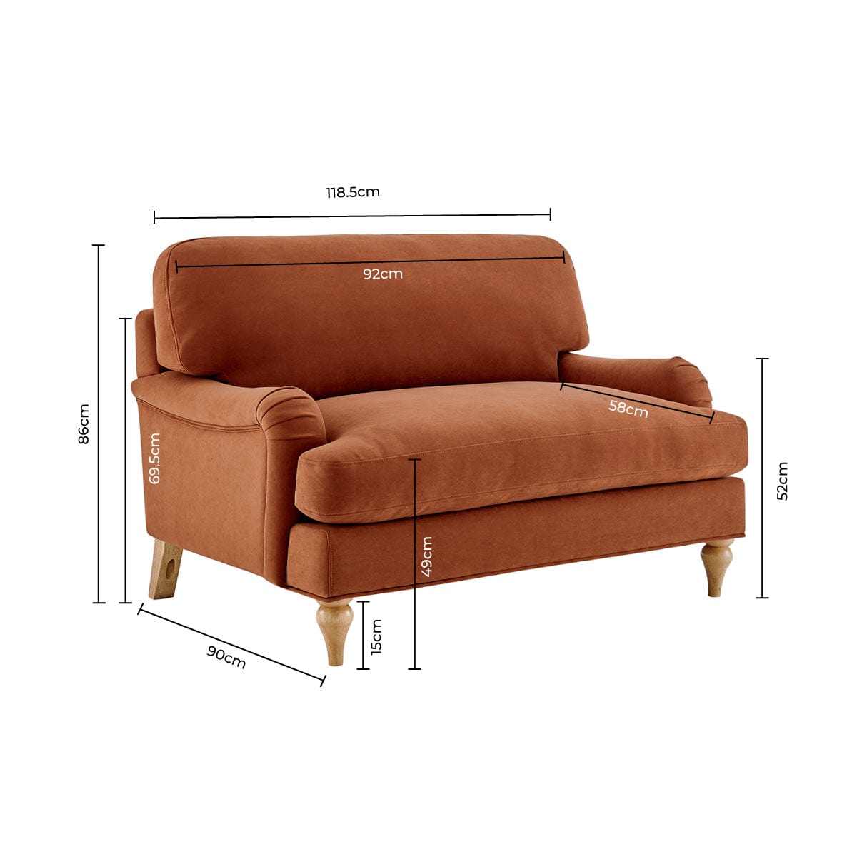 Hampshire Loveseat - Burnt Orange - DUSK