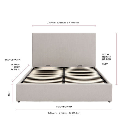 Hampton Ottoman Storage Bed - Stone Grey - DUSK