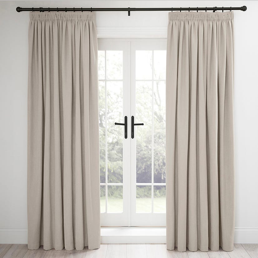 Heavyweight Lined Pencil Pleat Curtains - Linen Look - Natural - DUSK