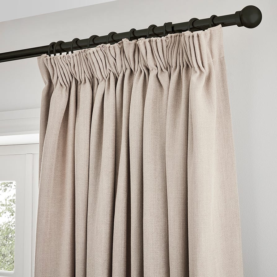 Heavyweight Lined Pencil Pleat Curtains - Linen Look - Taupe - DUSK