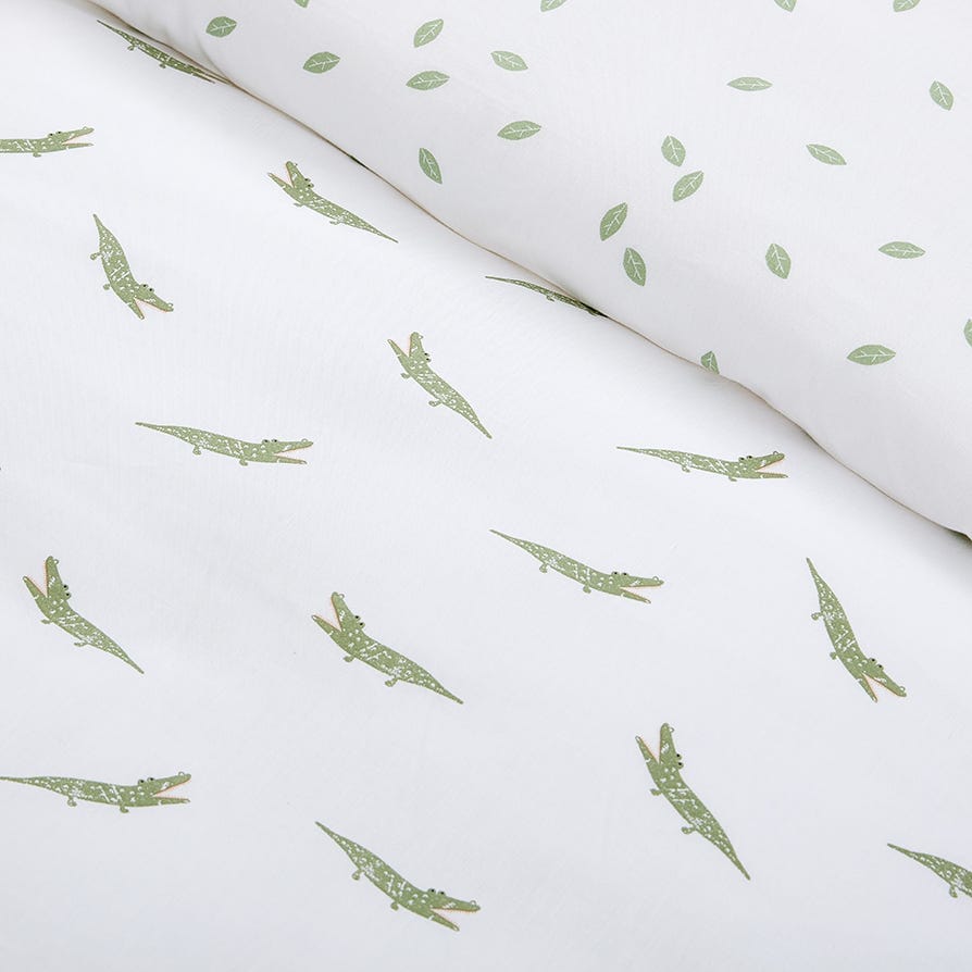 Kids Crocodile Reversible Bed Linen Set - 100% Cotton - Green/White - DUSK