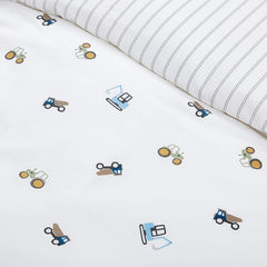 Kids Diggers Reversible Bed Linen Set - 100% Cotton - Multi/White - DUSK