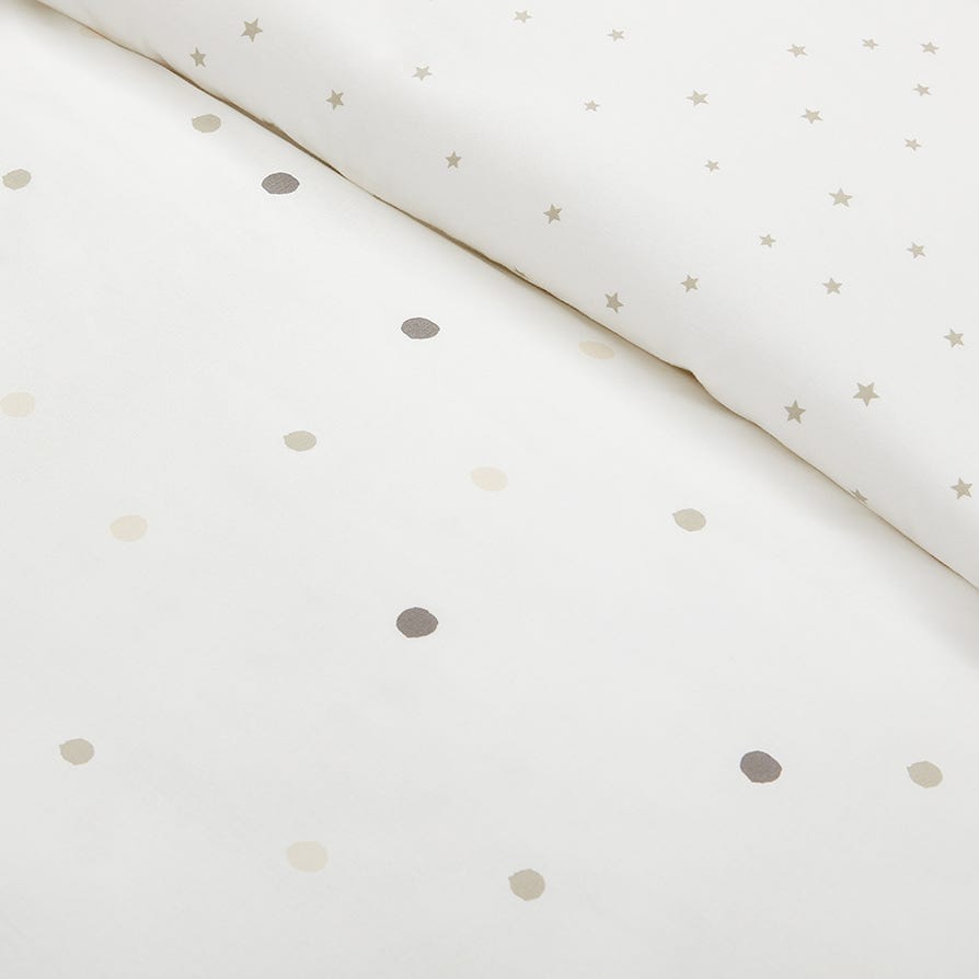 Kids Spots & Stars Reversible Bed Linen Set - 100% Cotton - Grey/Stone - DUSK