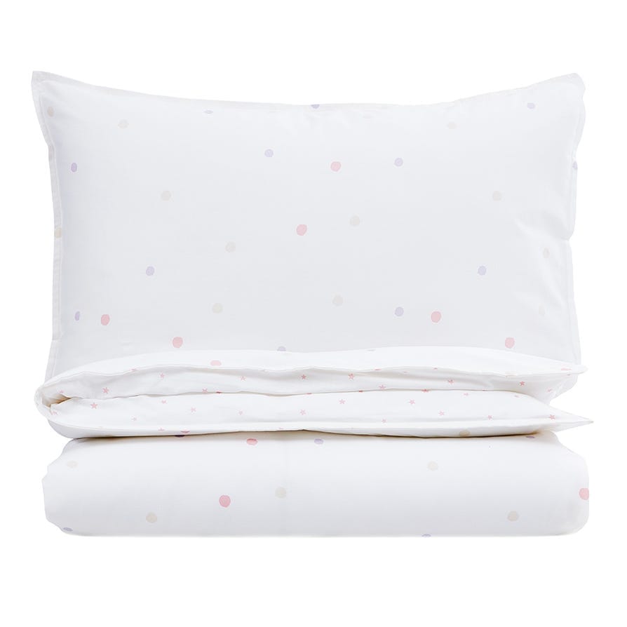 Kids Spots & Stars Reversible Bed Linen Set - 100% Cotton - Pink/Lilac - DUSK