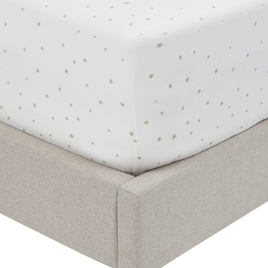Kids Stars Fitted Sheet - 100% Cotton - Green/Off White - DUSK
