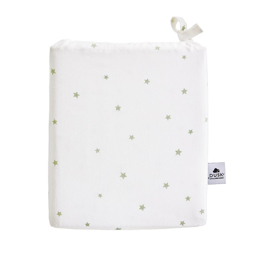 Kids Stars Fitted Sheet - 100% Cotton - Green/Off White - DUSK