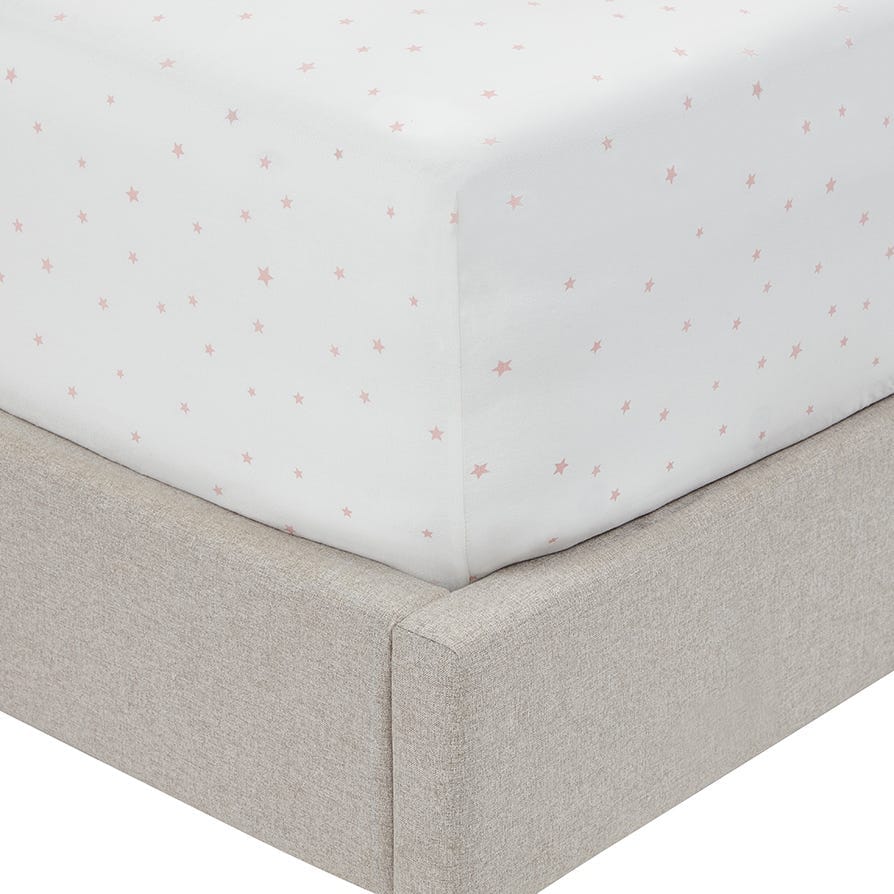Kids Stars Fitted Sheet - 100% Cotton - Pink/Off White - DUSK