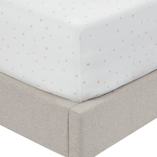 Kids Stars Fitted Sheet - 100% Cotton - Pink/Off White - DUSK 894