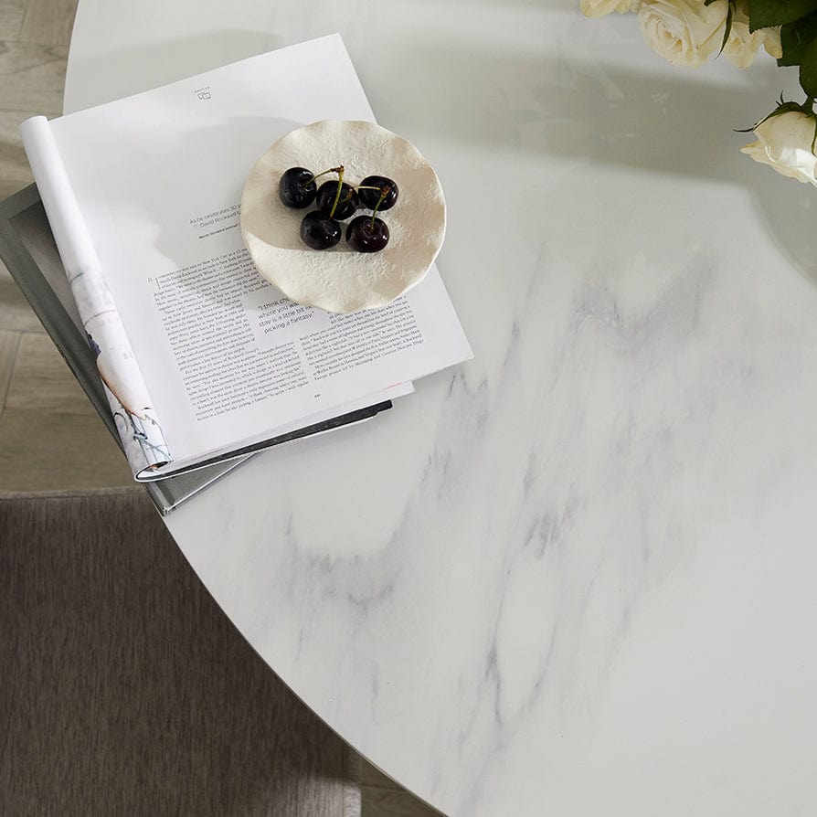 Lila Marble Effect Dining Table - White - DUSK