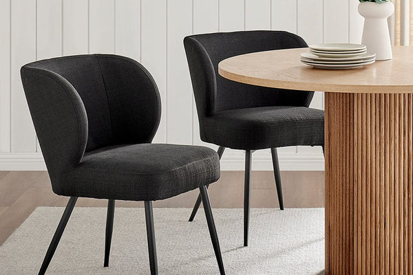 Mabel Set of 2 Dining Chairs - Linen Look - Black - DUSK