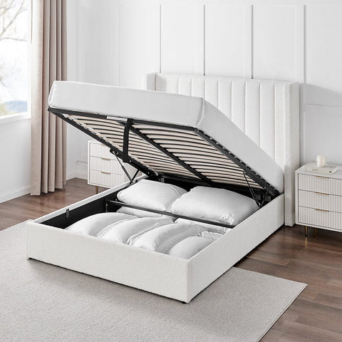 Madison Bouclé Ottoman Storage Bed - Off White – DUSK