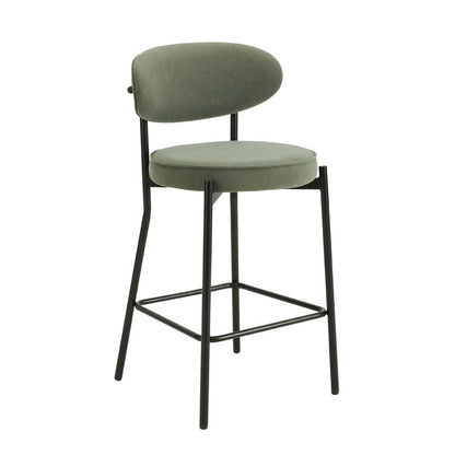 Mia Set of 2 Barstools - Matte Velvet - Sage Green - DUSK