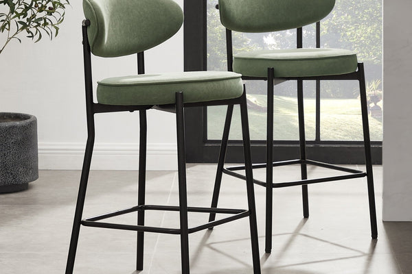 Mia Set of 2 Barstools - Matte Velvet - Sage Green - DUSK