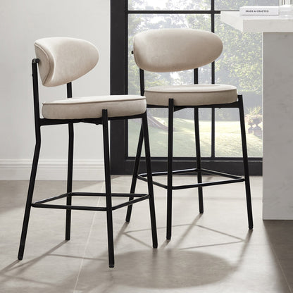 Mia Set of 2 Barstools - Matte Velvet - Sand - DUSK