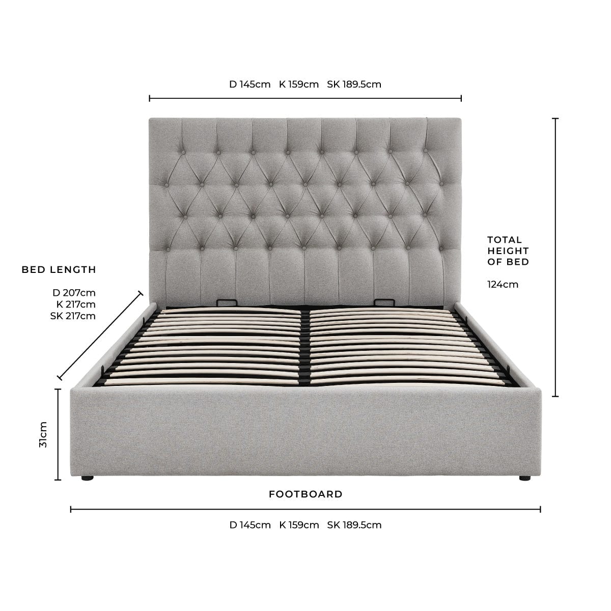 Middleton Ottoman Storage Bed - Grey - DUSK