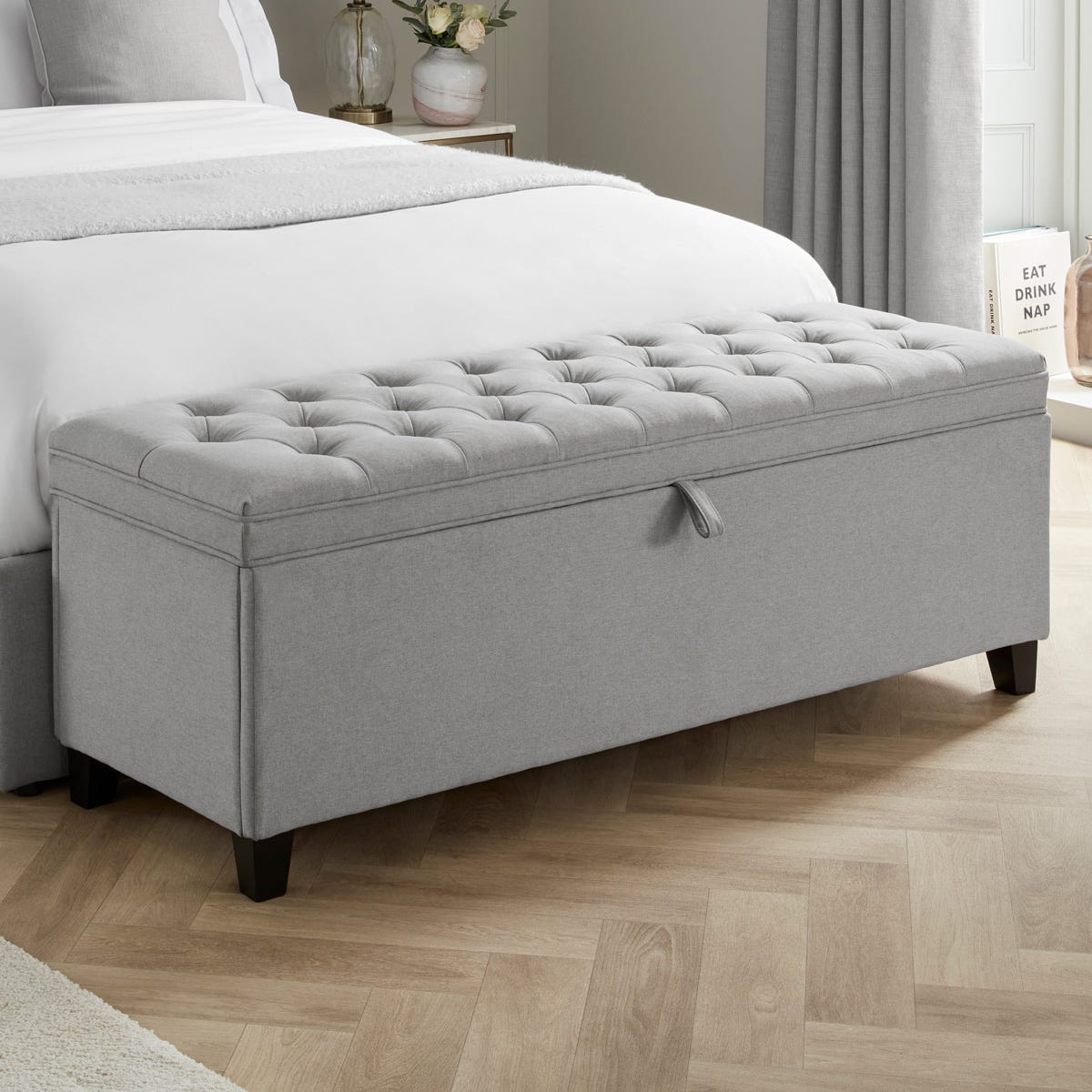 Ottoman Storage Bench - Button - Grey - DUSK