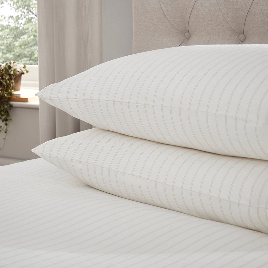 Pair of Aspen Pillowcases - Brushed Cotton - Stone Stripe - DUSK