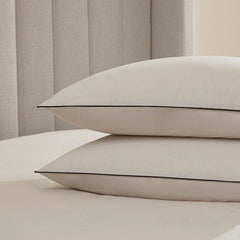 Pair Of Cambridge Pillowcases - 200 TC - Cotton - Natural/Black - DUSK