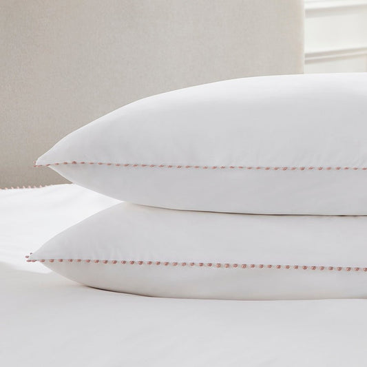 Pair of Girona Pillowcases - 200 TC - Cotton - White/Pink - DUSK