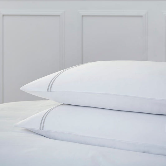 Pair of Kensington Classic Pillowcases - 800 TC - Egyptian Cotton - White/Grey - DUSK 861
