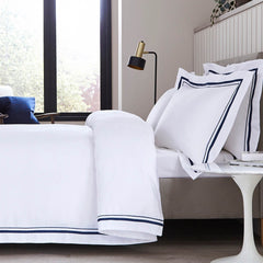 Pair of Knightsbridge Pillowcases - 600 TC - Egyptian Cotton - White/Navy - DUSK