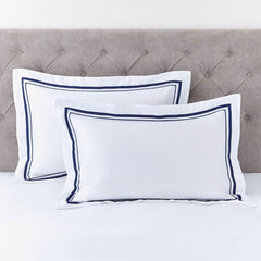 Pair of Knightsbridge Pillowcases - 600 TC - Egyptian Cotton - White/Navy - DUSK