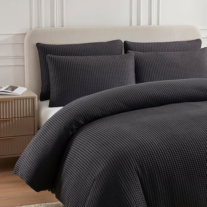 Pair of Portofino Waffle Pillowcases - 200 TC - Cotton - Charcoal - DUSK