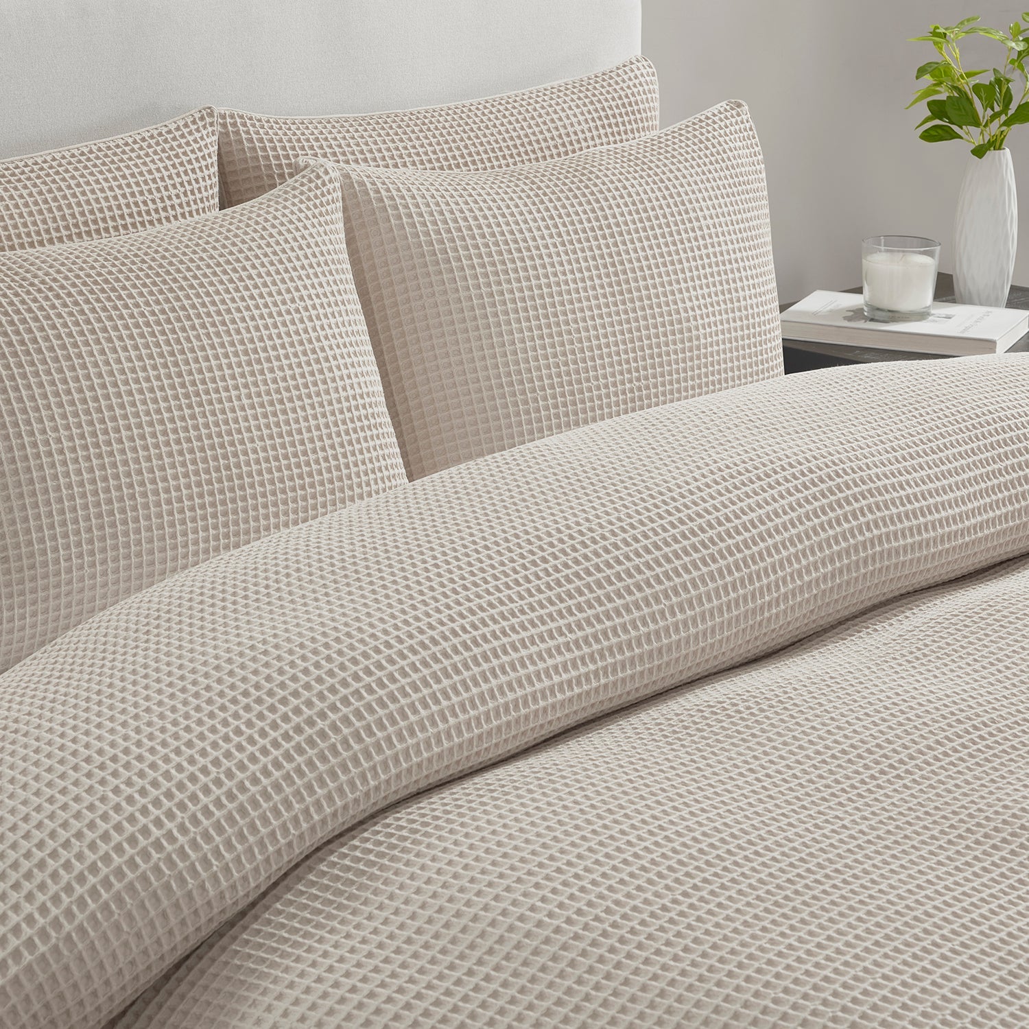 Pair of Portofino Waffle Pillowcases - 200 TC - Cotton - Natural - DUSK