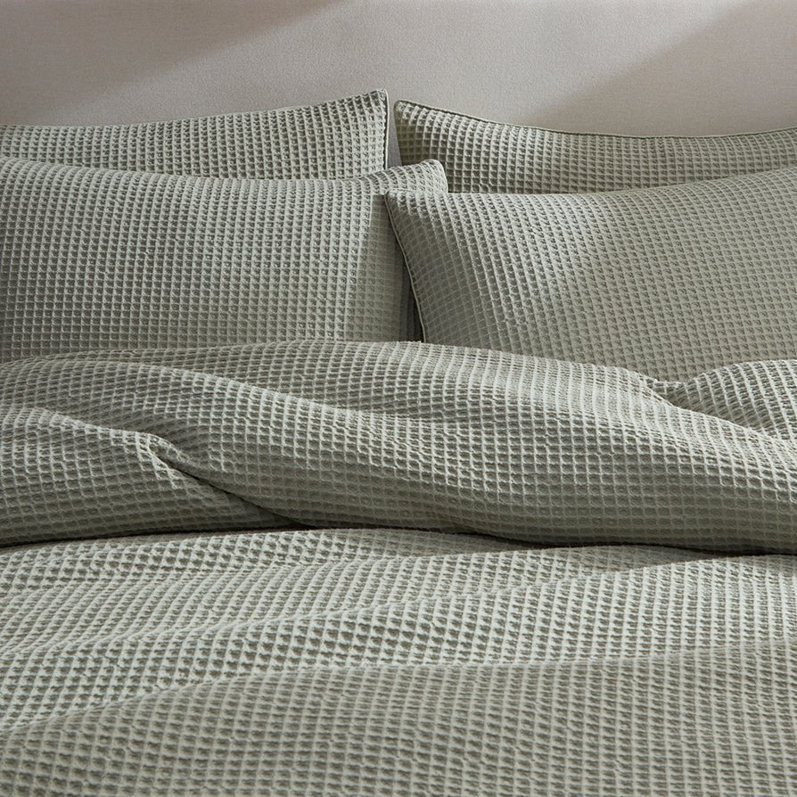 Pair of Portofino Waffle Pillowcases - 200 TC - Cotton - Sage Green - DUSK