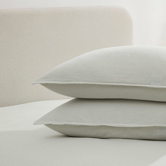 Pair of Rio Pillowcases - 200 TC - Washed Cotton - Sage/Stripe - DUSK 894