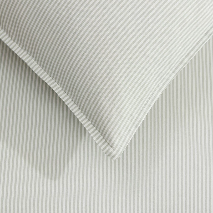 Pair of Rio Pillowcases - 200 TC - Washed Cotton - Sage/Stripe - DUSK