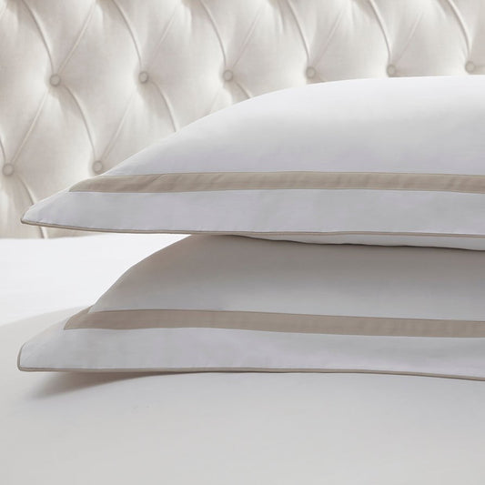 Pair of Sorrento Double Contrast Edge Oxford Pillowcases - 400 TC - Cotton - Natural - DUSK 894