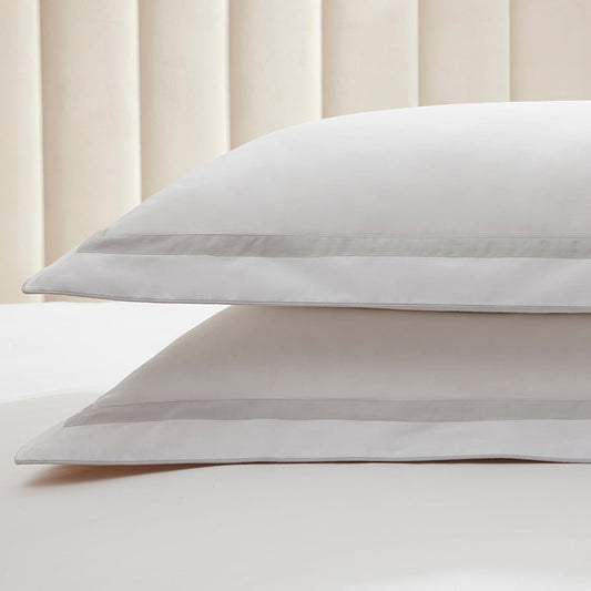 Pair of Sorrento Double Contrast Edge Oxford Pillowcases - 400 TC - Cotton - Silver - DUSK