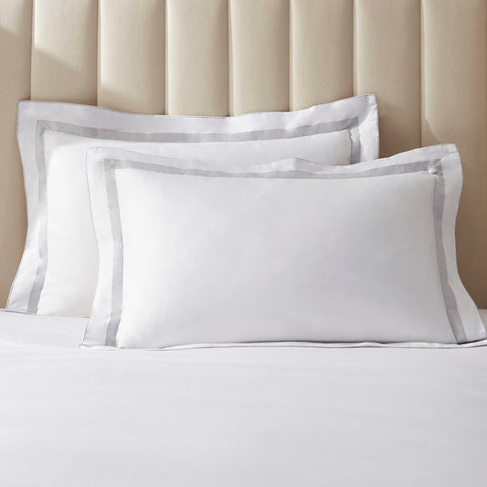 Pair of Sorrento Double Contrast Edge Oxford Pillowcases - 400 TC - Cotton - Silver - DUSK