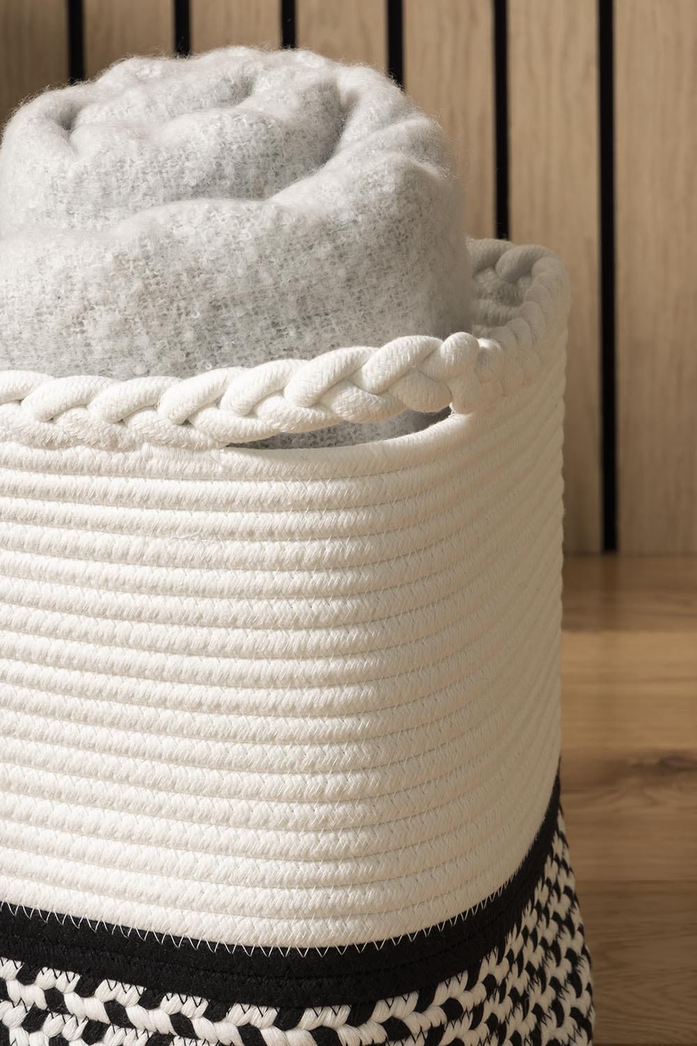 Plait Rope Storage Basket - Off White/Black - DUSK