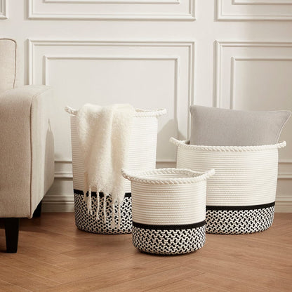 Plait Rope Storage Basket - Off White/Black - DUSK