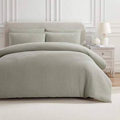 Portofino Waffle Duvet Cover - 200 TC - Cotton - Sage Green - DUSK