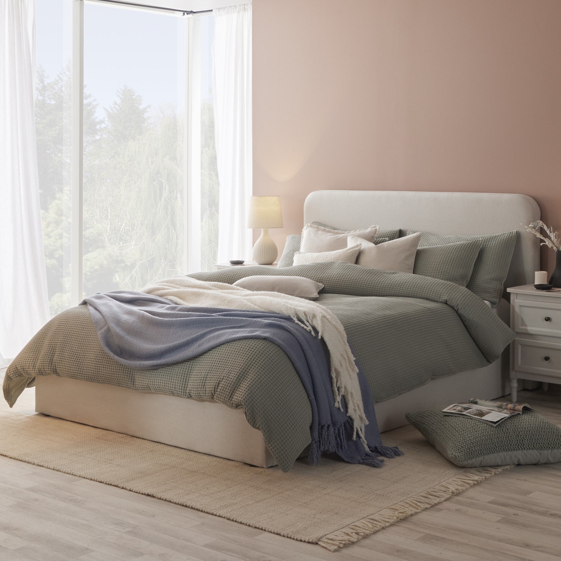 Portofino Waffle Duvet Cover - 200 TC - Cotton - Sage Green - DUSK