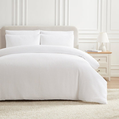 Portofino Waffle Duvet Cover - 200 TC - Cotton - White - DUSK