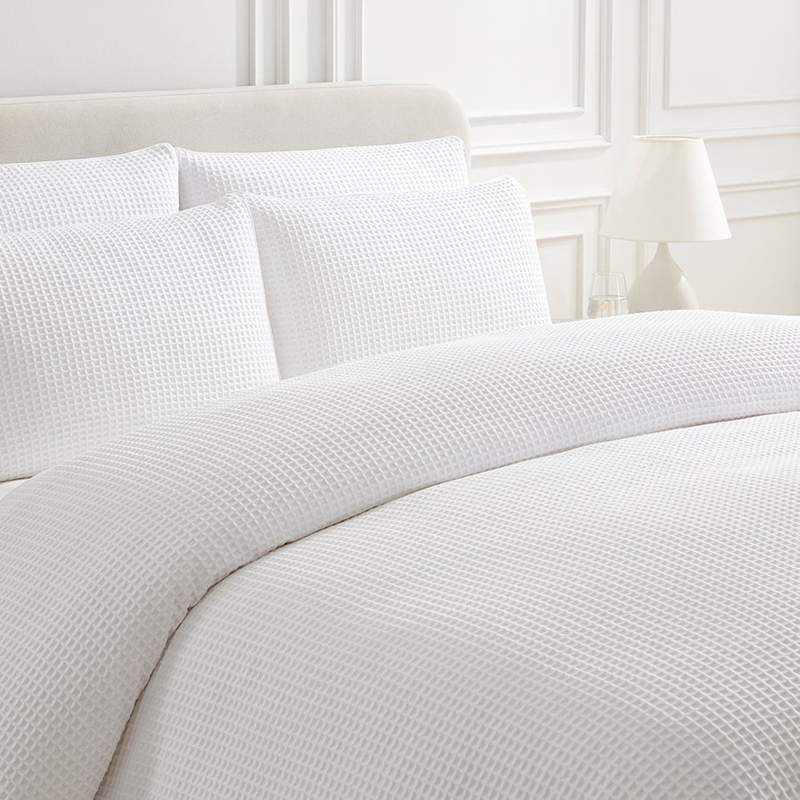 Portofino Waffle Duvet Cover - 200 TC - Cotton - White - DUSK