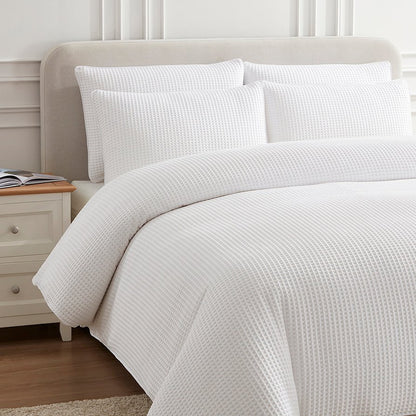 Portofino Waffle Duvet Cover - 200 TC - Cotton - White - DUSK