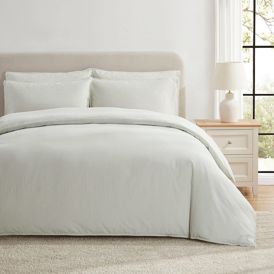 Rio Duvet Cover - 200 TC - Washed Cotton - Sage Stripe - DUSK